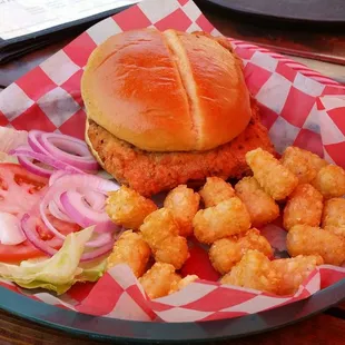 Tenderloin sandwich with tots