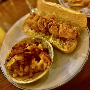 Shrimp Po Boy, and baked mac and cheese.