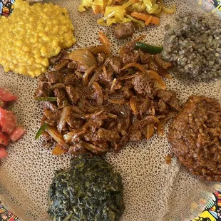 Awaze Tibs and Veggie Combo Plate