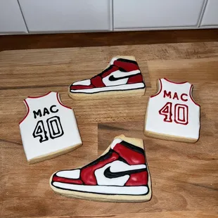 a pair of air jordans and a basketball jersey