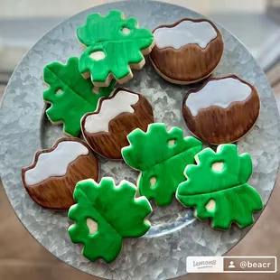 a plate of decorated cookies