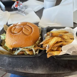 Black Knight burger and hand cut fries