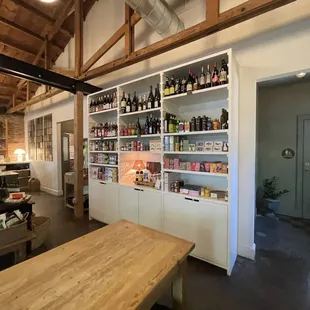 shelves of wine bottles
