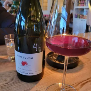 a glass of wine and a bottle of wine