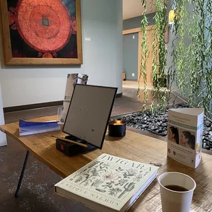 Sipping herbal tea in the waiting area