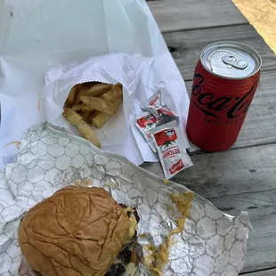 Double cheeseburger, large fries and a coke.