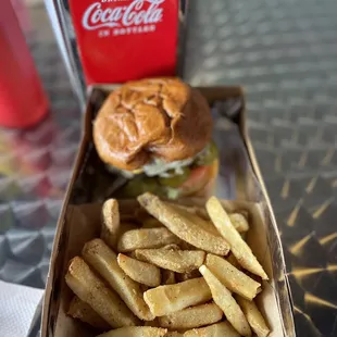 a burger and fries