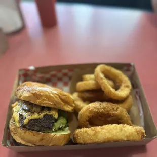 Shroom and Guac with Onion Rings