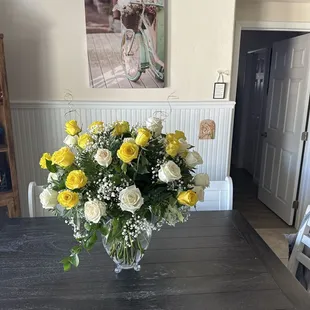 White and yellow roses