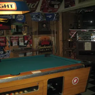 a pool table in a restaurant
