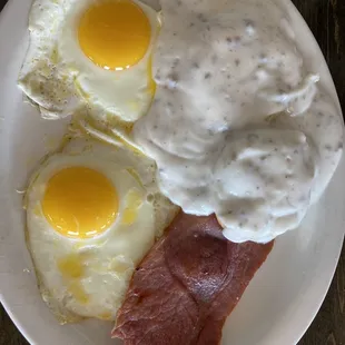 Half Country ham, sunny side up, biscuit &amp; gravy