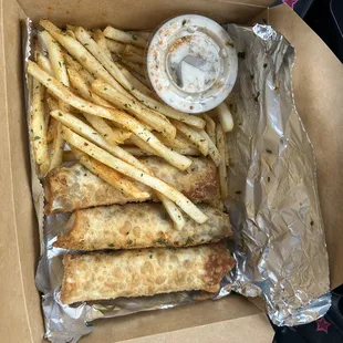 Southwest eggrolls and fries