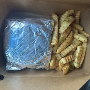 Deluxe burger with fries