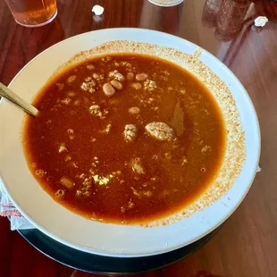 a bowl of soup on a table