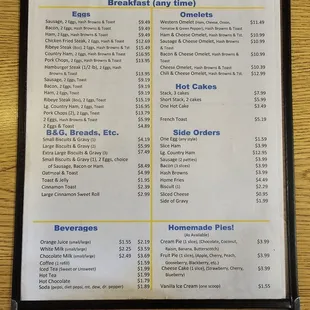 menu for breakfast and lunch