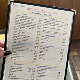 Breakfast menu