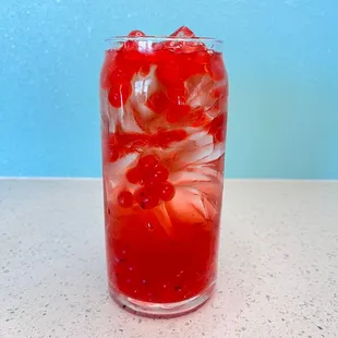 Strawberry Dragon Fruit Refresher with Bursting Boba