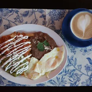 Chilaquiles Plate with Latte