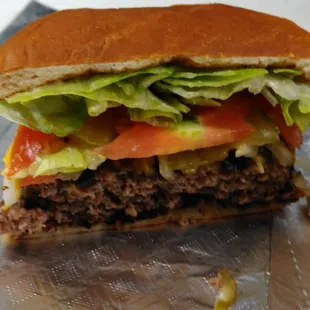 a hamburger cut in half