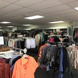 Clothing organized by type, then size, then color.