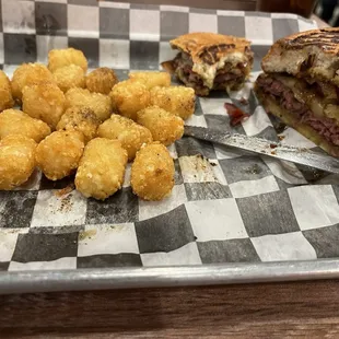Ferg Burg, BTW tater tots not overly crispy.