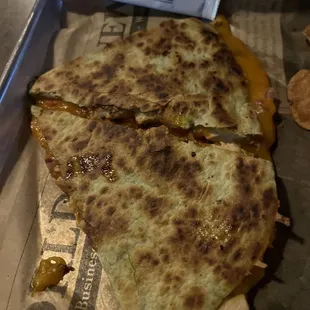 Chicken quesadilla.  I already ate half.  Very good!!!