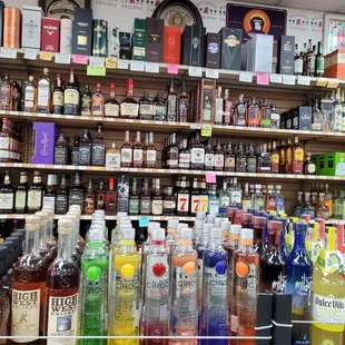 a variety of liquors on shelves