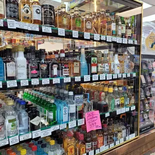 a variety of alcohols and condiments