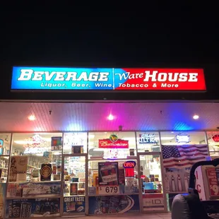 the front of the store at night