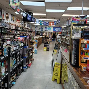the aisles of a liquor store