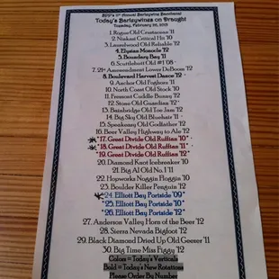 Barley wine list 2/26/13.