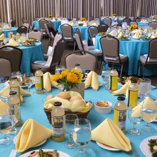 Tables set, dressed and salads prepared by Beverlee&apos;s