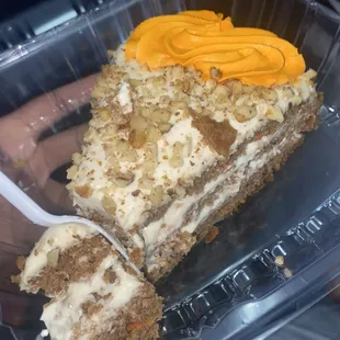 a piece of cake in a plastic container