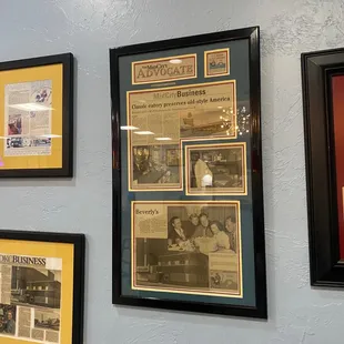 a variety of framed photos