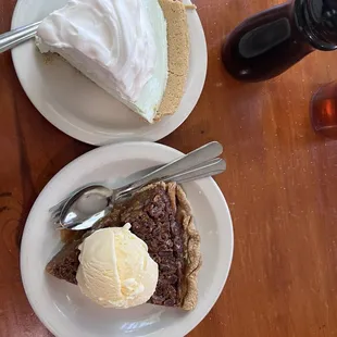 Key lime and pecan pie with some blue bell.