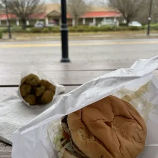 Turkey burger and fried okra