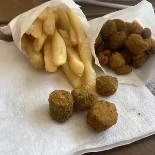 Fries and fried okra is flavorful