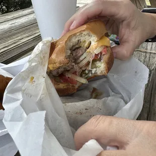 Single cheeseburger "all the way"