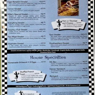 Menu: omelets &amp; house specialties