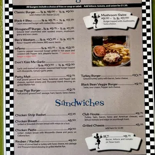 Menu: burgers &amp; sandwiches