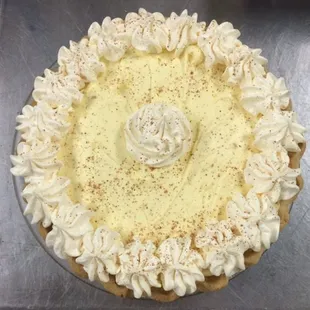 a pie with whipped cream