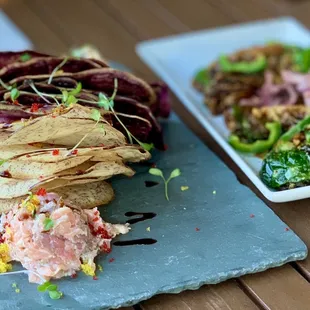 Taro chips with smoked salmon