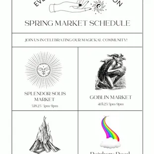 Spring Market Schedule for the Every Witch Way Market.