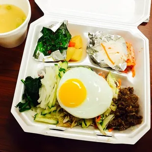 have you ever seen prettier takeout?!  no.  bi bim bap with beef.
