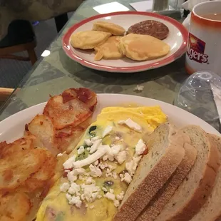 Greek omelet and kids pancake breakfast- super yummy