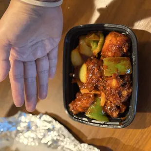 Tiny container for ~$13 Gobi Manchurian. More like a kids snack than an appetizer.