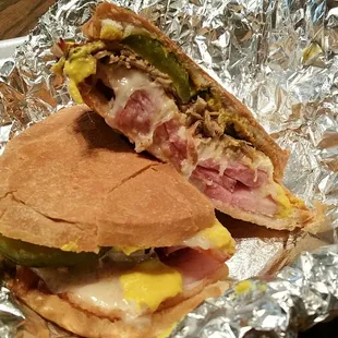 Cuban sandwich is out of this world good. Flavorful pork, thick cut ham, everything makes it a hit.