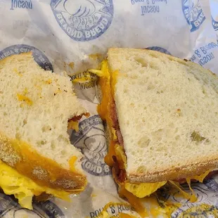 Yummy bacon egg cheddar sandwich