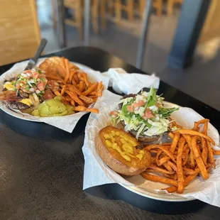 two plates of food on a table