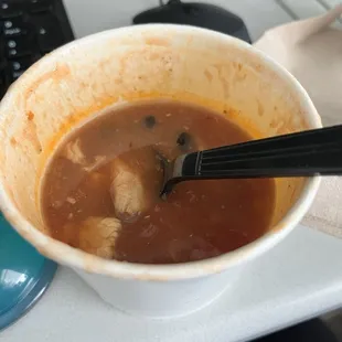 I just took off the lid and this is their version of $6,50 worth of soup. So basically I have 2 spoonfuls before I'm finished??